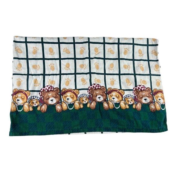 Vintage Kids Cotton Flannel Fabric Top Sheet Teddy Bears Domestications Children - Picture 1 of 6